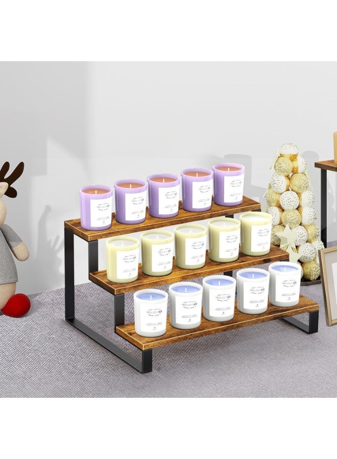 NAMA Wooden Display Riser Stand, 3 Tier Display Risers, Tiered Cabinet Organizer, Widened Display Rack Shelf Kitchen Counter Shelf for Makeup Perfume Figure Dolls Collection Condiment Candles - Image 1